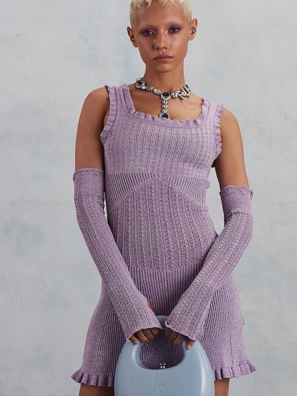 Heaven by Marc Jacobs Lilac Pointelle Mini Dress L - Picture 3 of 11